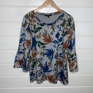 Gray fall floral bell sleeved top